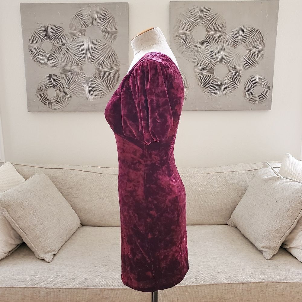 Guess Crushed Velvet Puff-Sleeve Dress Sz 4 - Picture 6 of 13